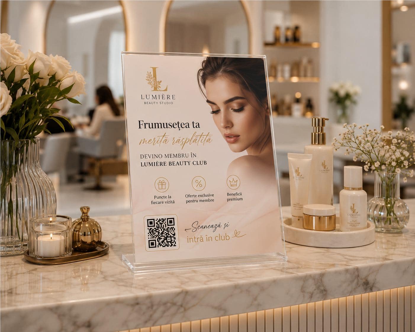 Display ReVino la recepția unui salon de înfrumusețare