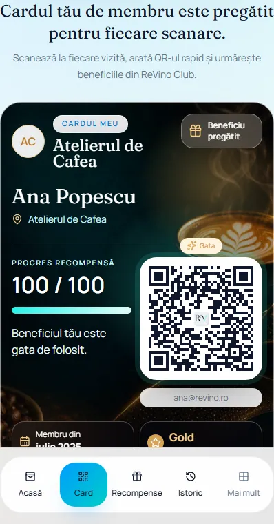 Cardul digital de membru ReVino pe telefon